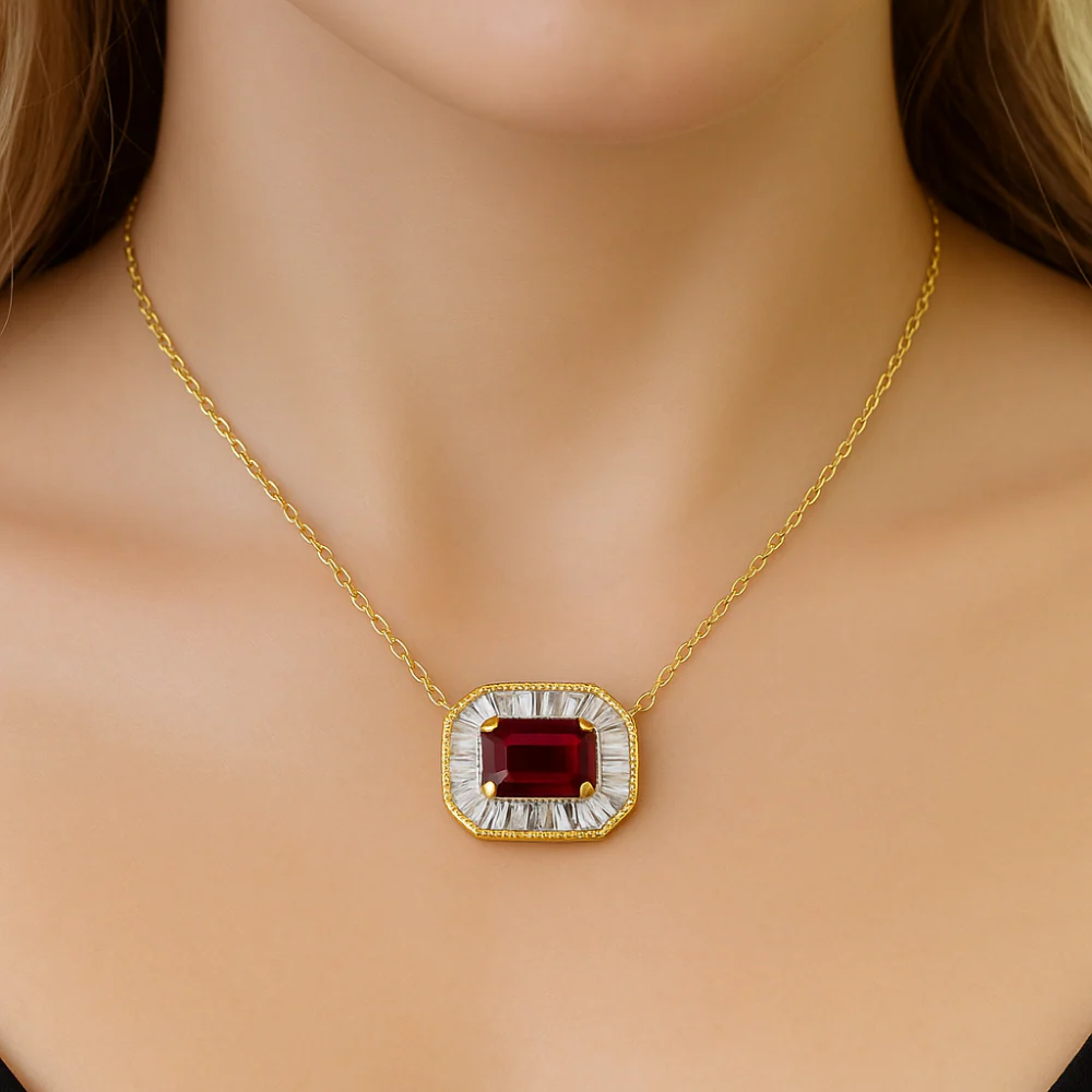 <span style="color:purple">SPECIAL!</span> .56ct G SI 14K Yellow Gold Diamond & Ruby Gemstone Pendant Necklace 16+2" Ext - Image 3