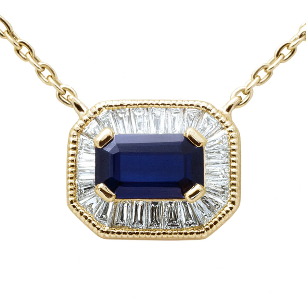 <span style="color:purple">SPECIAL!</span> .44ct G SI 14K Yellow Gold Diamond & Blue Sapphire Gemstone Pendant Necklace 16+2" Ext