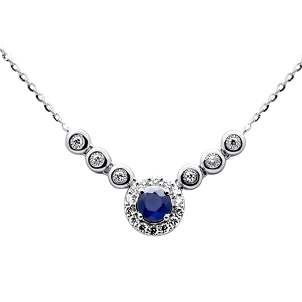 <span style="color:purple">SPECIAL!</span> .44ct G SI 14K White Gold Diamond & Blue Sapphire Gemstones Pendant Necklace 16+2" Ext
