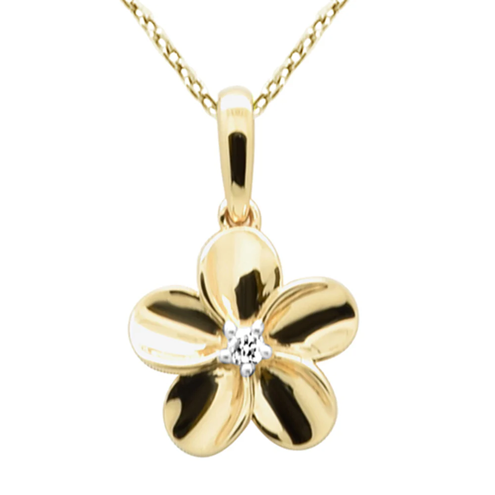 <span style="color:purple">SPECIAL!</span>.03ct G SI 14K Yellow Gold Diamond Flower Pendant Necklace 18" Long Chain