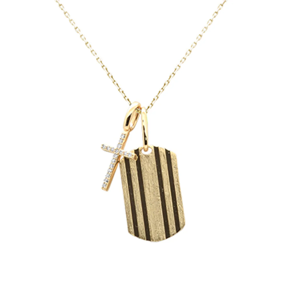 <span style="color:purple">SPECIAL!</span>.07ct G SI 14K Yellow Gold Diamond Dog Tag Medallion Charm Pendant Necklace 18" Long - Image 2