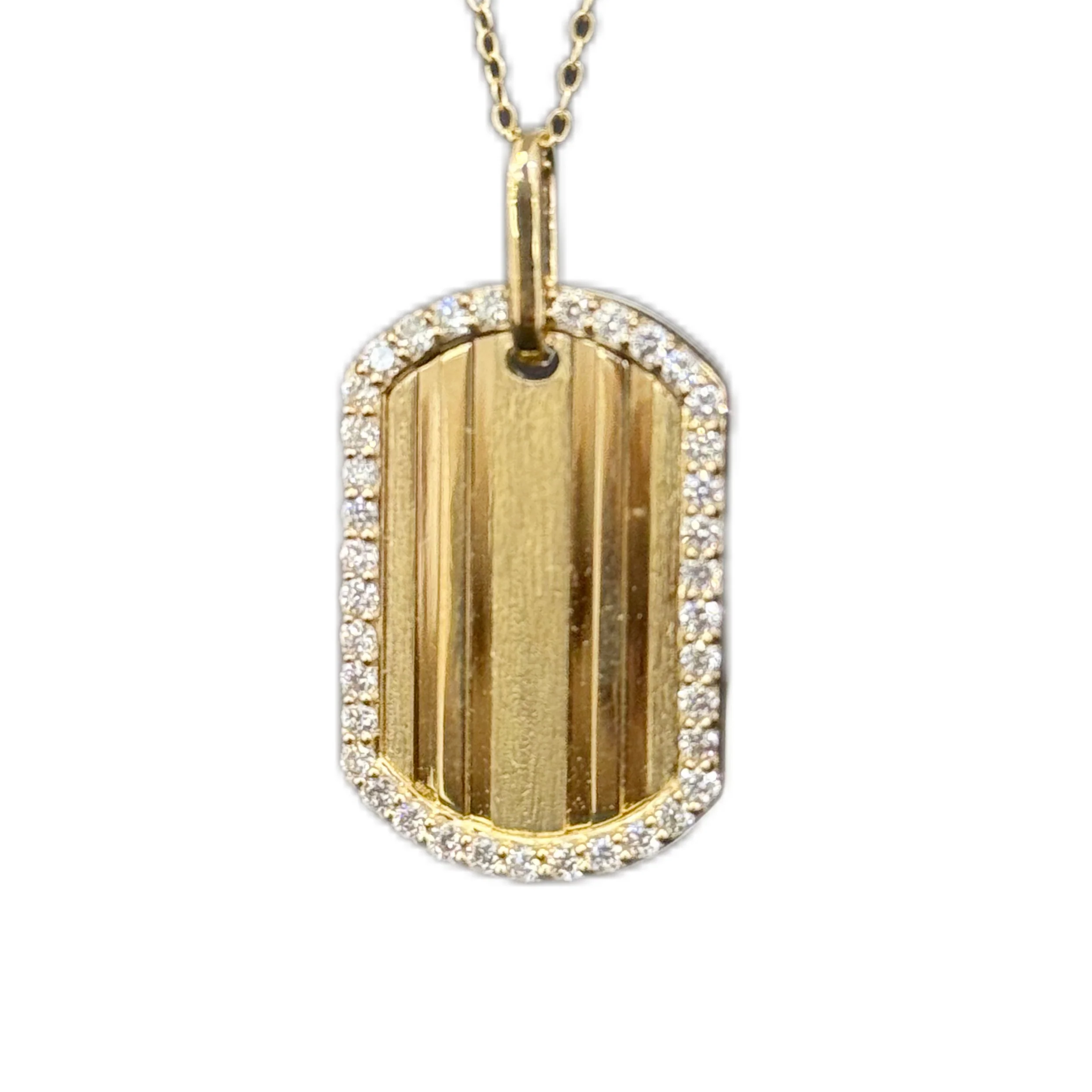 <span style="color:purple">SPECIAL!</span>.50ct G SI 14K Yellow Gold Diamond Medallion Dog Tag Charm Pendant Necklace 18" Long