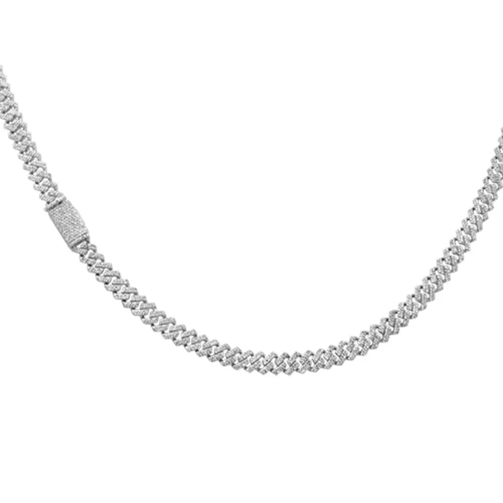 <span style="color:purple">SPECIAL!</span> 6MM 4.11ct G SI 14KT White Gold Square Diamond Micro Pave Cuban Necklace 18" Long