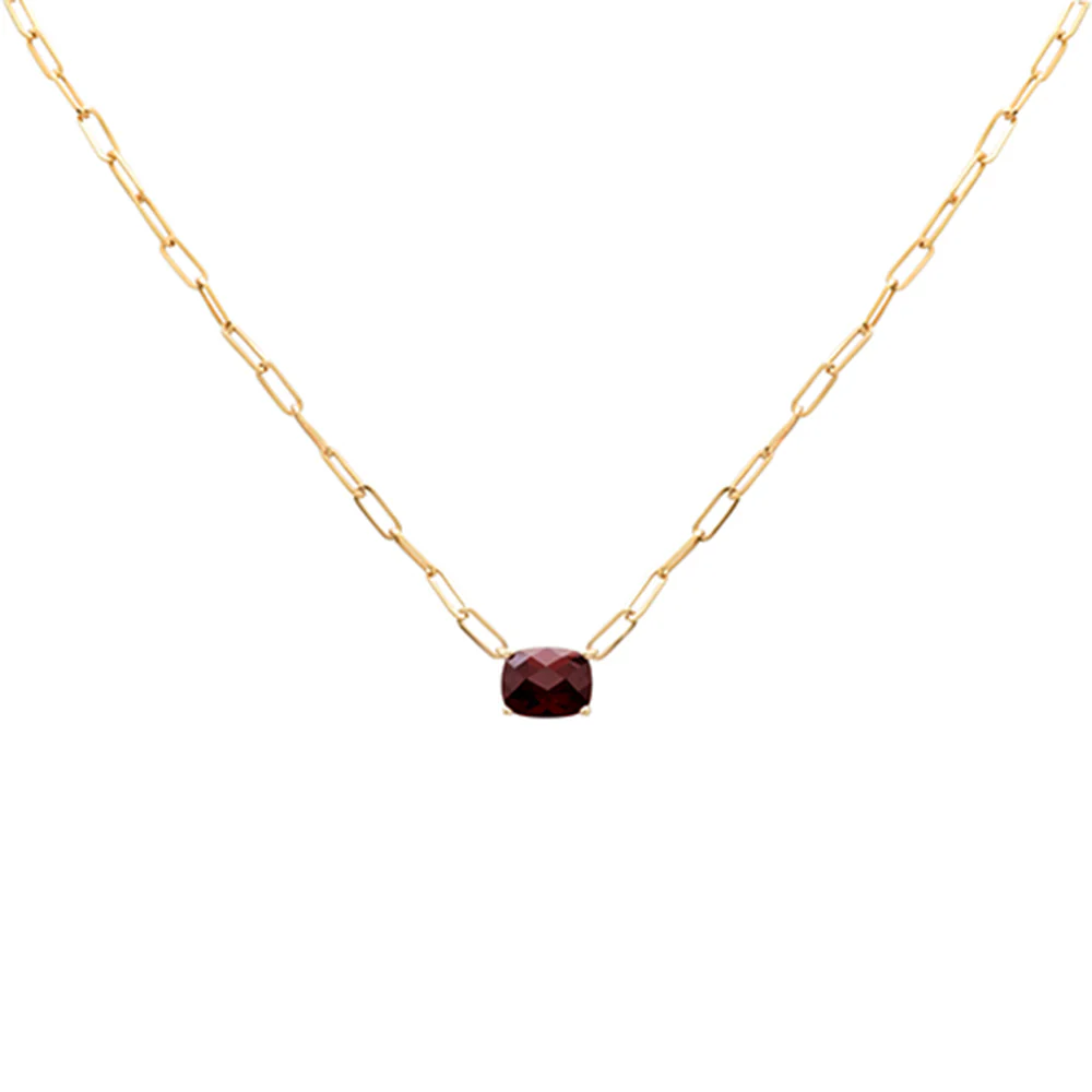 <span style="color:purple">SPECIAL!</span> 3.38ct G SI 14K Yellow Gold Garnet Gemstone Paperclip Pendant Necklace 14+2" Long