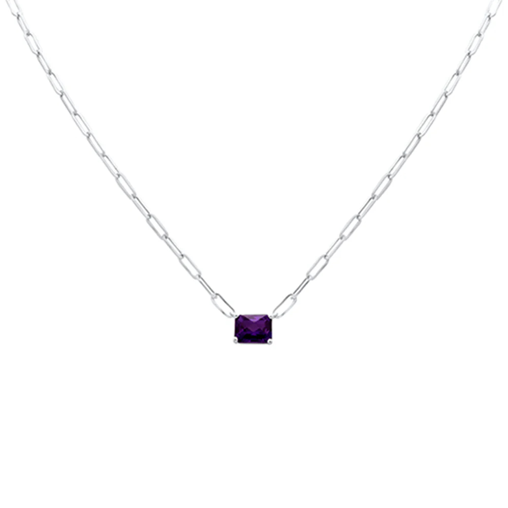 <span>DIAMOND CLOSEOUT! </span> 2.86ct G SI 14K White Gold Amethyst Gemstone Paperclip Pendant Necklace 14+2" Long
