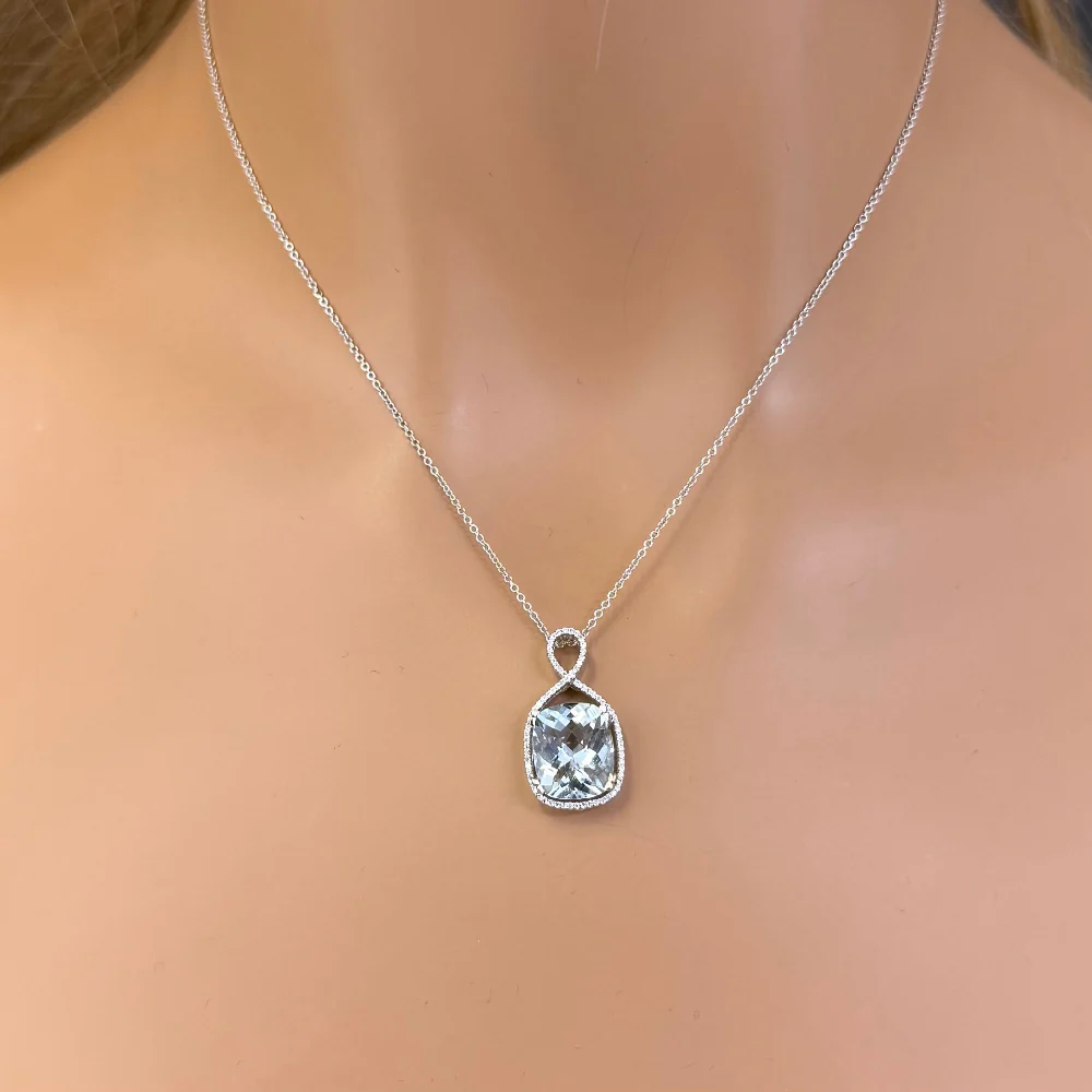 <span style="color:purple">SPECIAL!</span> 4.20ct G SI 14K White Gold Diamond & Aquamarine Gemstone Pendant Necklace 16" Long - Image 2
