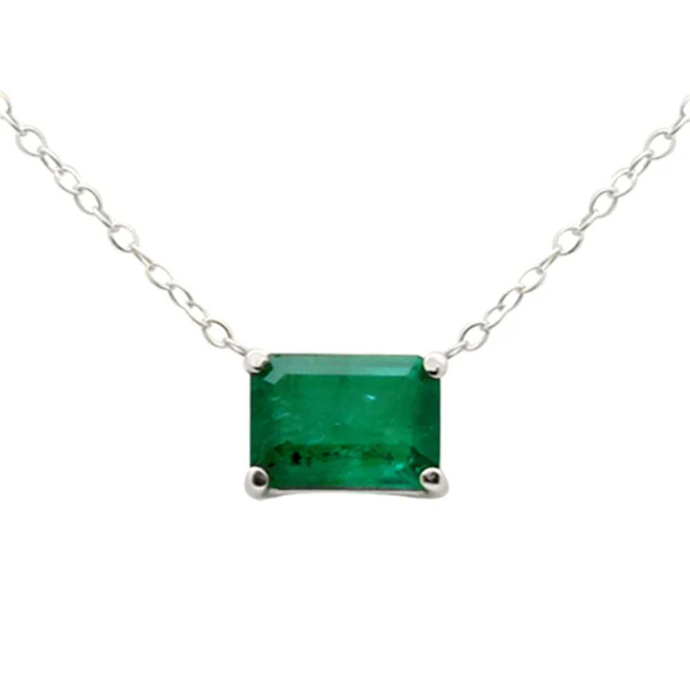 <span style="color:purple">SPECIAL!</span> 1.18ct G SI 14K White Gold  Emerald Gemstone Solitaire Pendant Necklace 18" Long