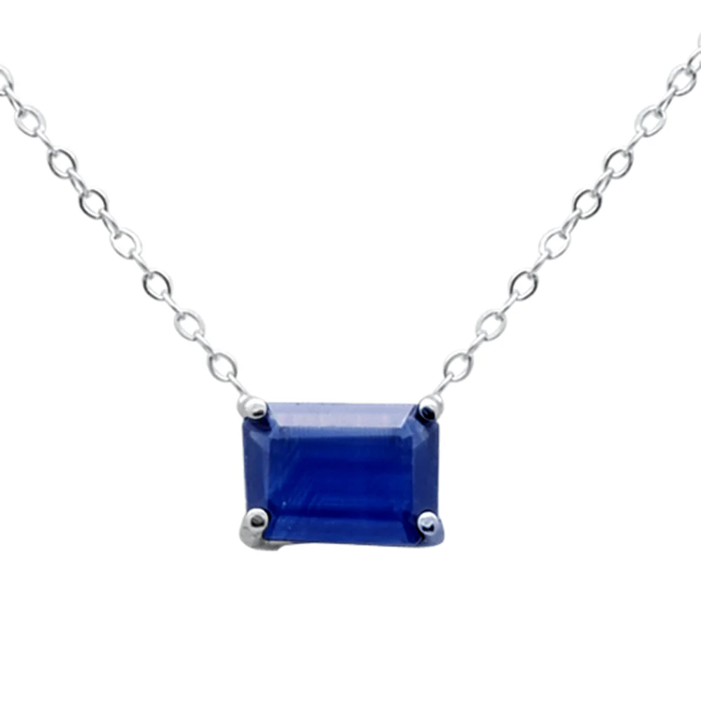 <span style="color:purple">SPECIAL!</span> .87ct G SI 14K White Gold Blue Sapphire Solitaire Gemstone Pendant Necklace 18" Long