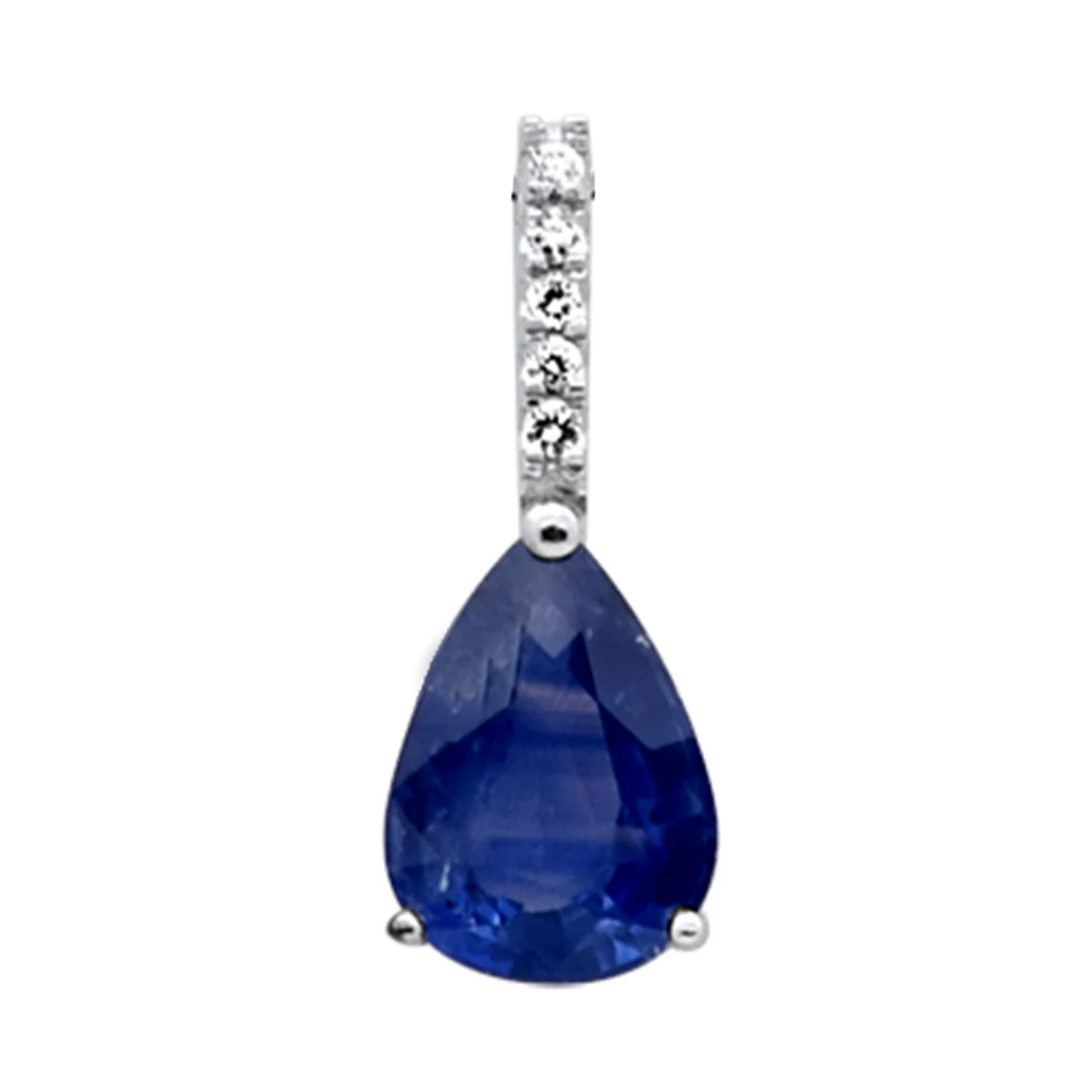 <span style="color:purple">SPECIAL!</span> 3.50ct G SI 14K White Gold Diamond & Blue Sapphire Gemstone Pendant No Chain