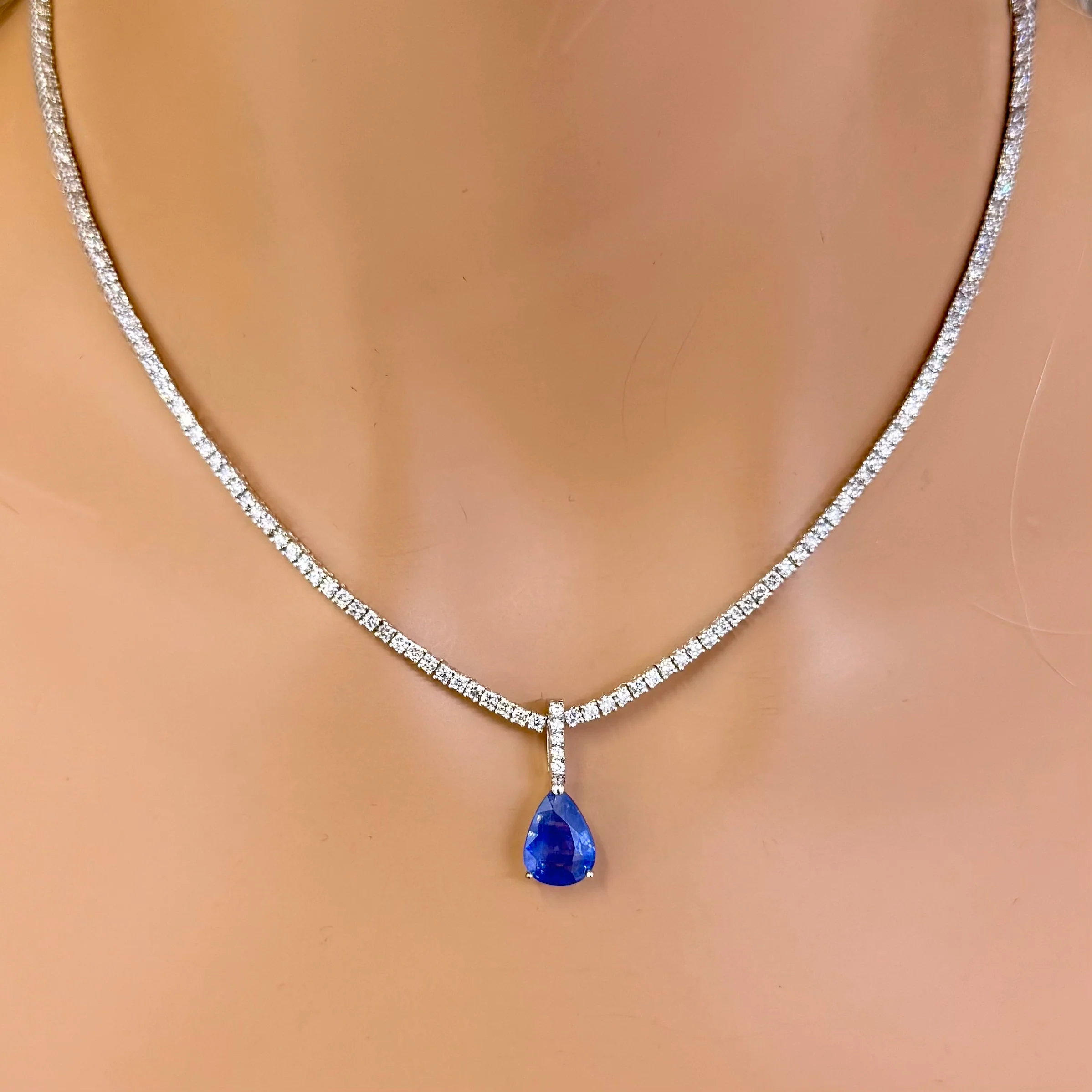 <span style="color:purple">SPECIAL!</span> 3.50ct G SI 14K White Gold Diamond & Blue Sapphire Gemstone Pendant No Chain - Image 2