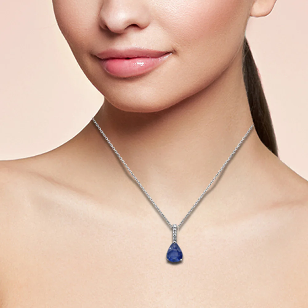 <span style="color:purple">SPECIAL!</span> 3.50ct G SI 14K White Gold Diamond & Blue Sapphire Gemstone Pendant No Chain - Image 3