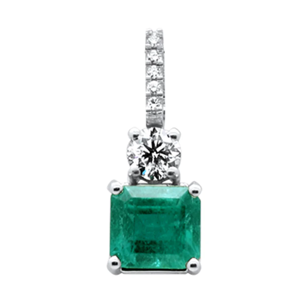 <span style="color:purple">SPECIAL!</span> 4.48ct G SI 14K White Gold Diamond & Emerald Gemstone Pendant  No Chain