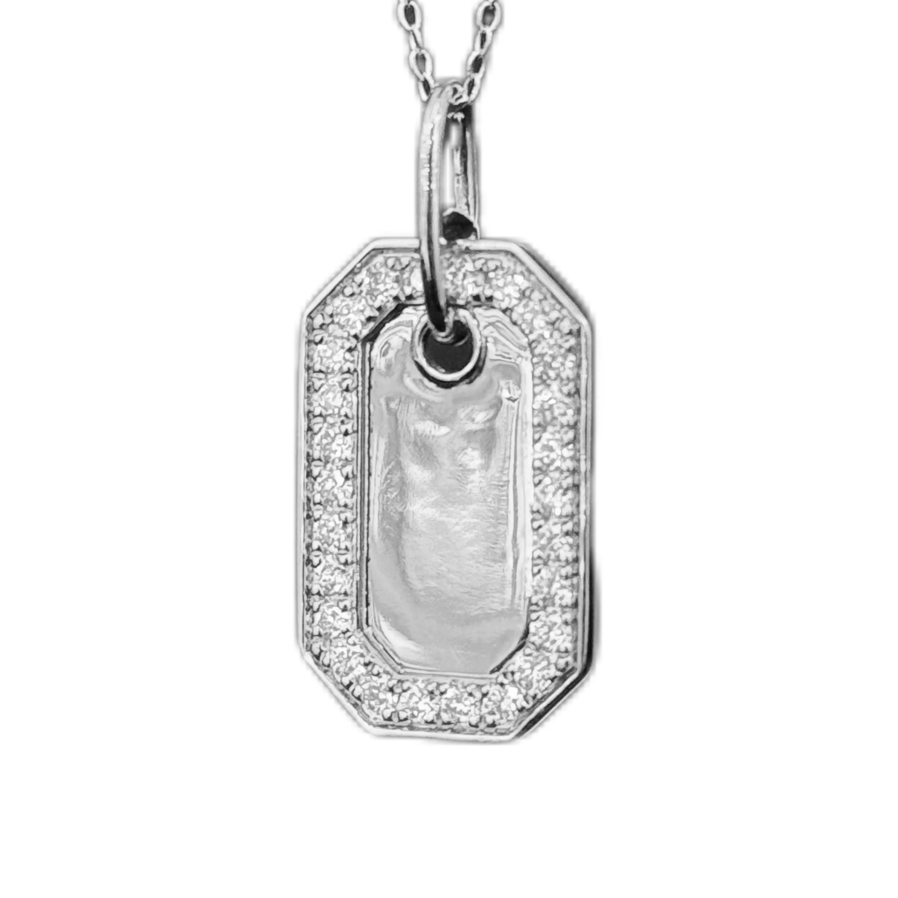 <span style="color:purple">SPECIAL!</span>.49ct G SI 14K White Gold Diamond Name Dog Tag Pendant Necklace 18" Long - Image 2