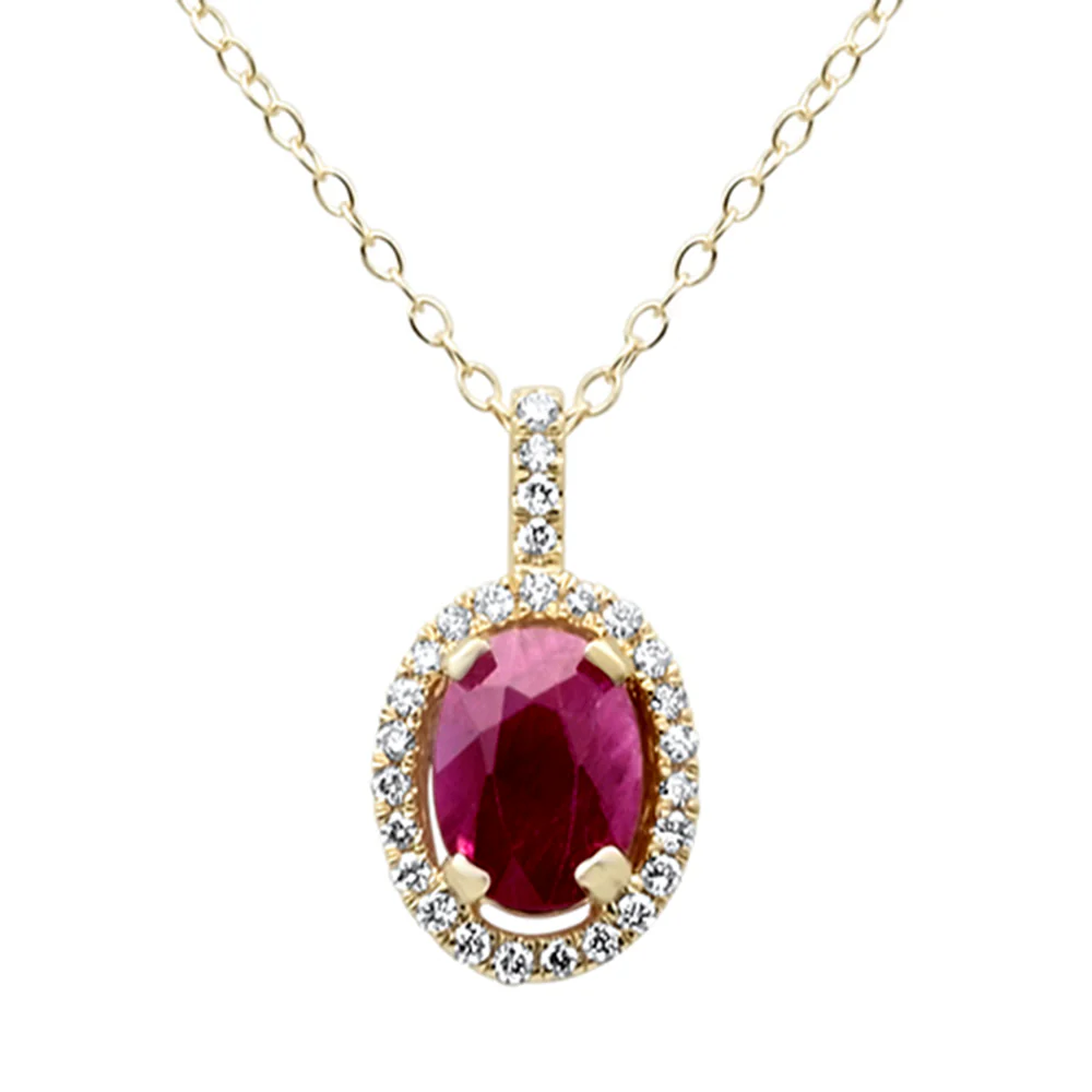 <span style="color:purple">SPECIAL!</span> .89ct G SI 14K Yellow Gold Diamond & Ruby Gemstone Pendant Necklace 18"