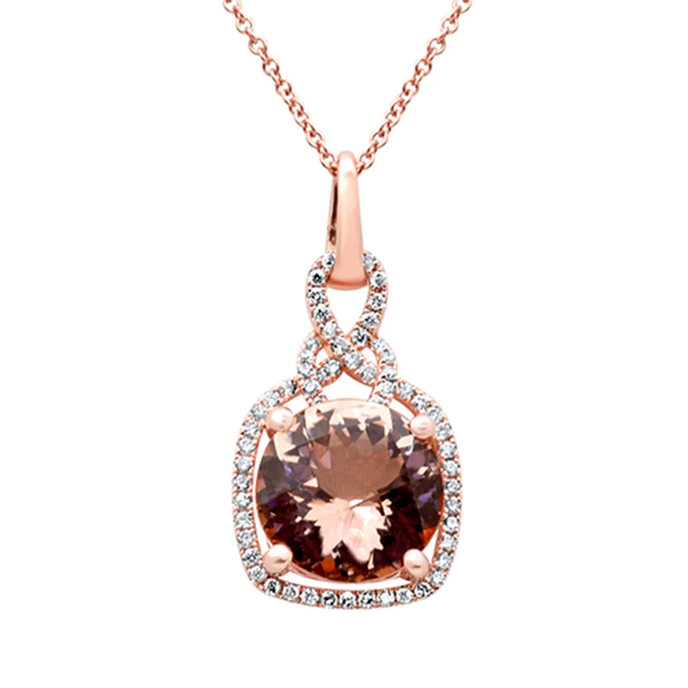 <span style="color:purple">SPECIAL!</span> 3.68ct G SI 14K Rose Gold Diamond & Morganite Gemstone Pendant Necklace 16"
