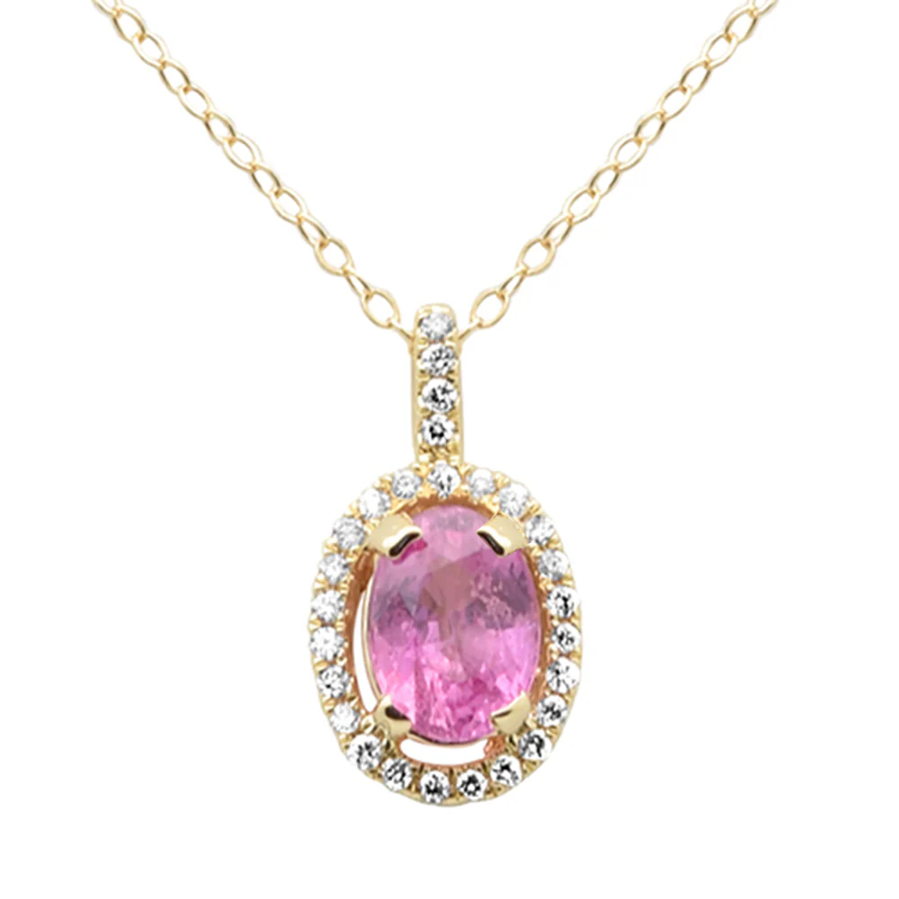 <span style="color:purple">SPECIAL!</span> 1.09ct G SI 14K Yellow Gold Diamond & Pink Sapphire Gemstone Pendant Necklace 18"