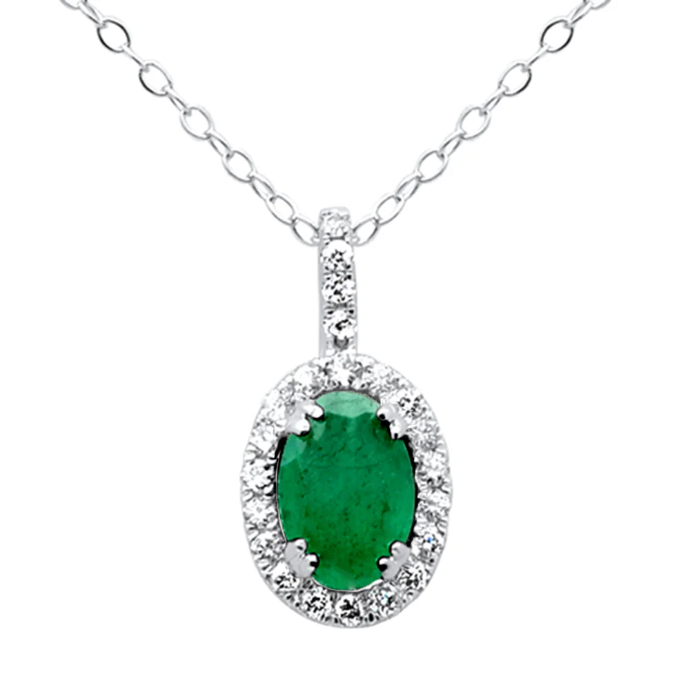 <span style="color:purple">SPECIAL!</span> .51ct G SI 14K White Gold Diamond & Emerald Gemstone Pendant Necklace 18" Long