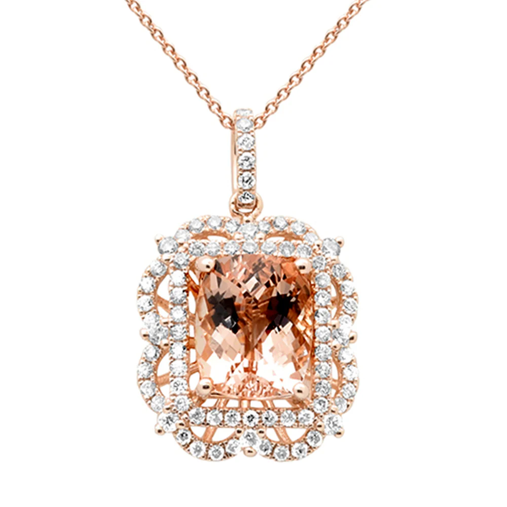 <span style="color:purple">SPECIAL!</span> 3.92ct G SI 14K Rose Gold Diamond & Morganite Gemstone Pendant Necklace 18"