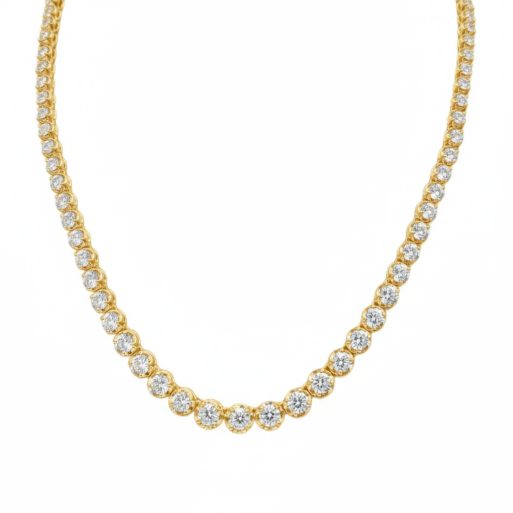 <span style="color:purple">SPECIAL!</span> 7.79ct G SI 14K Yellow Gold Diamond Graduated Tennis Necklace 16" Long