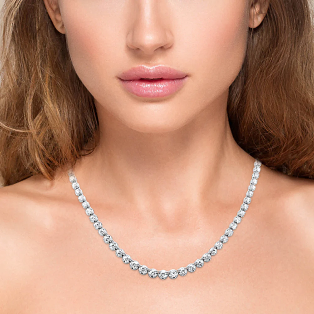 <span style="color:purple">SPECIAL!</span> 10.18ct G SI 14K White Gold Diamond Graduated Tennis Necklace 16" Long Chain - Image 4