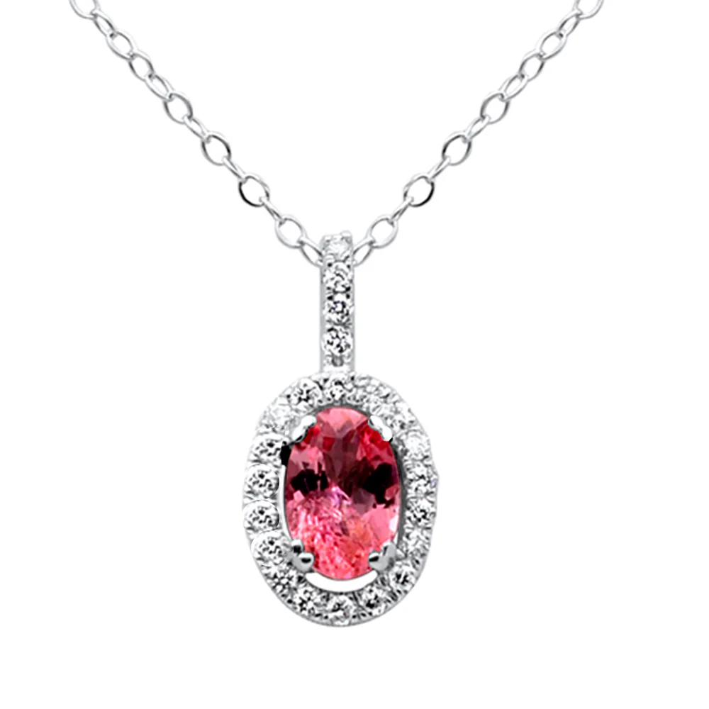 <span style="color:purple">SPECIAL!</span> .81ct G SI 14K White Gold Diamond & Pink Sapphire Gemstone Pendant Necklace 18"