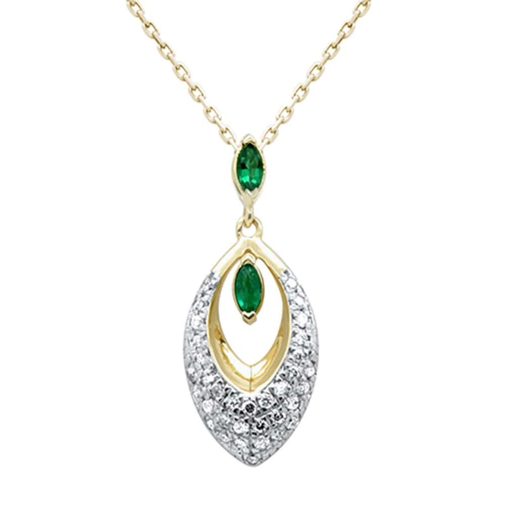 <span style="color:purple">SPECIAL!</span>.30ct G SI 14K Yellow Gold Diamond & Emerald Gemstone Pendant 18" Chain