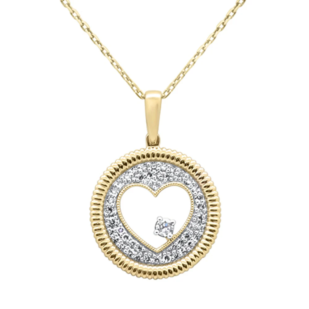 <span style="color:purple">SPECIAL!</span>.25ct G SI 14K Yellow Gold Diamond Heart Disc Pendant Necklace 18" Chain