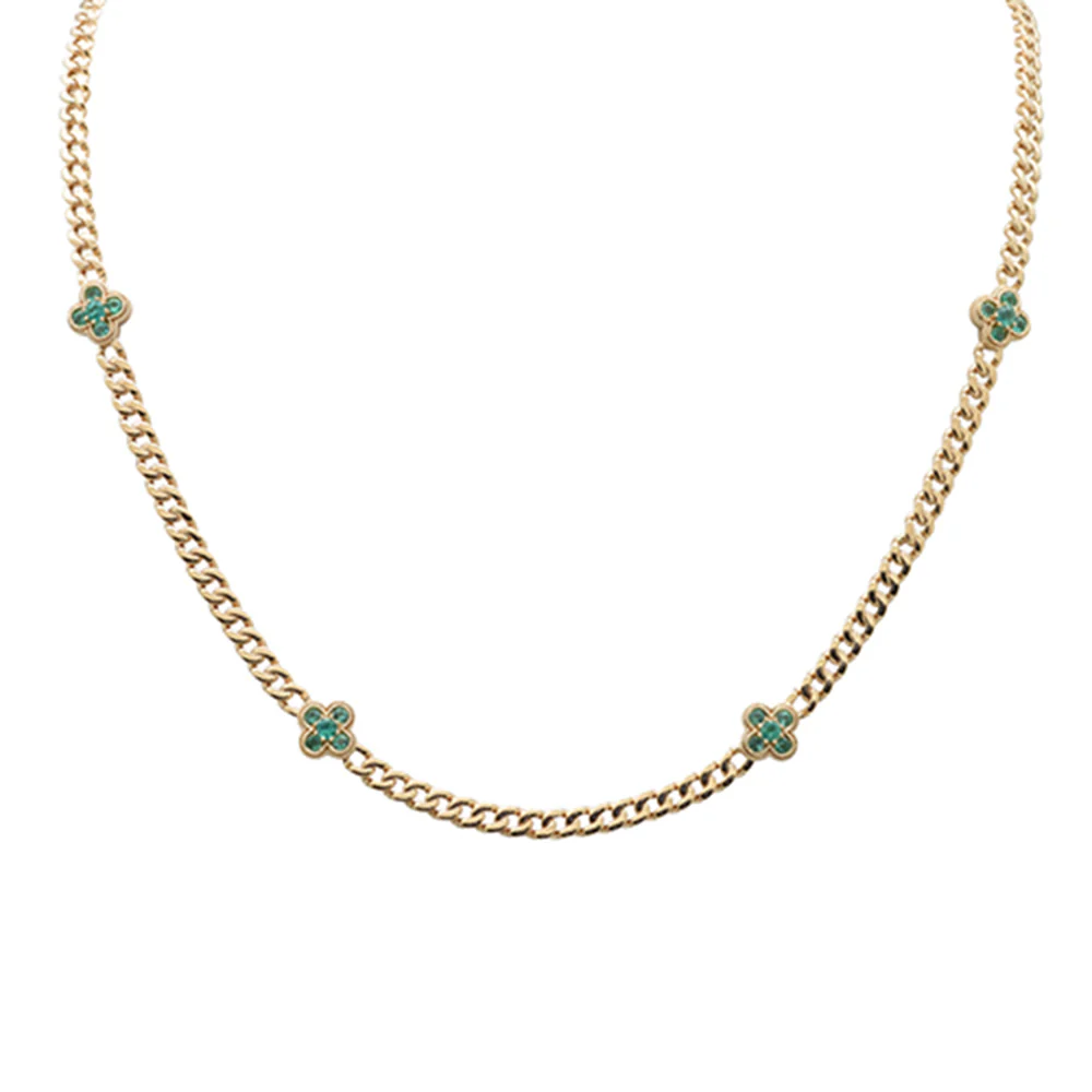<span style="color:purple">SPECIAL!</span> .69ct G SI 14K Yellow Gold Emerald Gemstone Clover Cuban Pendant Necklace 16 + 2" Chain