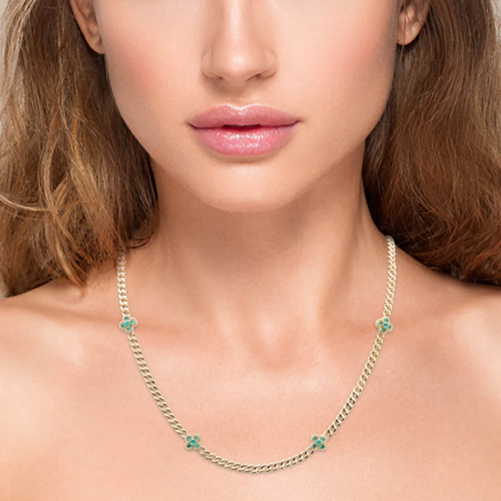 <span style="color:purple">SPECIAL!</span> .69ct G SI 14K Yellow Gold Emerald Gemstone Clover Cuban Pendant Necklace 16 + 2" Chain - Image 2