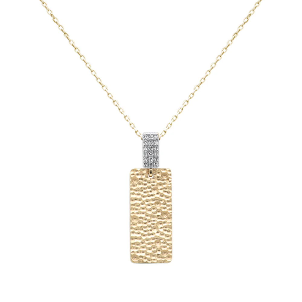 <span style="color:purple">SPECIAL!</span>.08ct G SI 14K Yellow Gold Nugget Brushed Finish Diamond Pendant Necklace 18" Chain