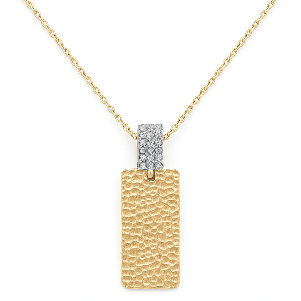 <span style="color:purple">SPECIAL!</span>.08ct G SI 14K Yellow Gold Nugget Brushed Finish Diamond Pendant Necklace 18" Chain - Image 3