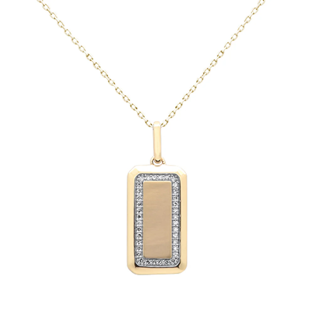 <span style="color:purple">SPECIAL!</span> .15ct G SI 14K Yellow Gold Diamond Trendy Dog Tag Design Pendant Necklace 18" Chain