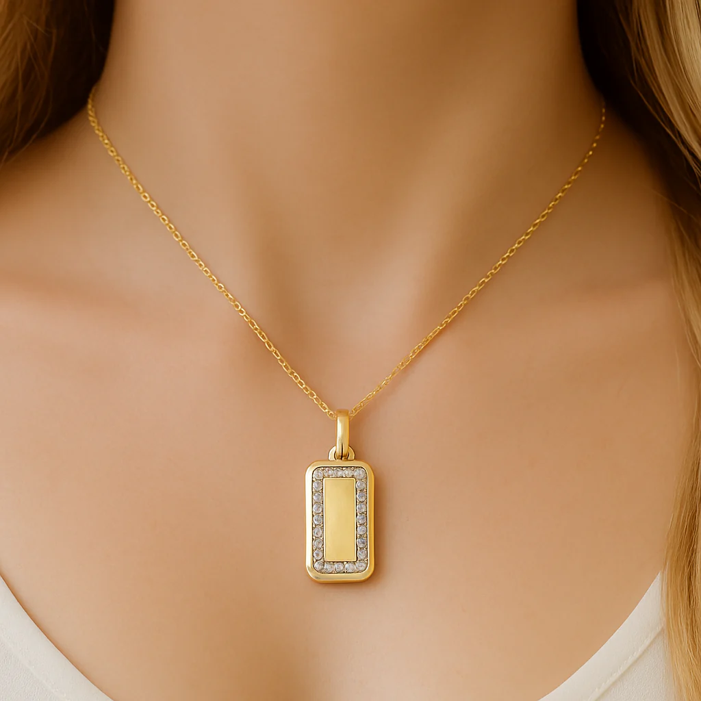 <span style="color:purple">SPECIAL!</span> .15ct G SI 14K Yellow Gold Diamond Trendy Dog Tag Design Pendant Necklace 18" Chain - Image 2