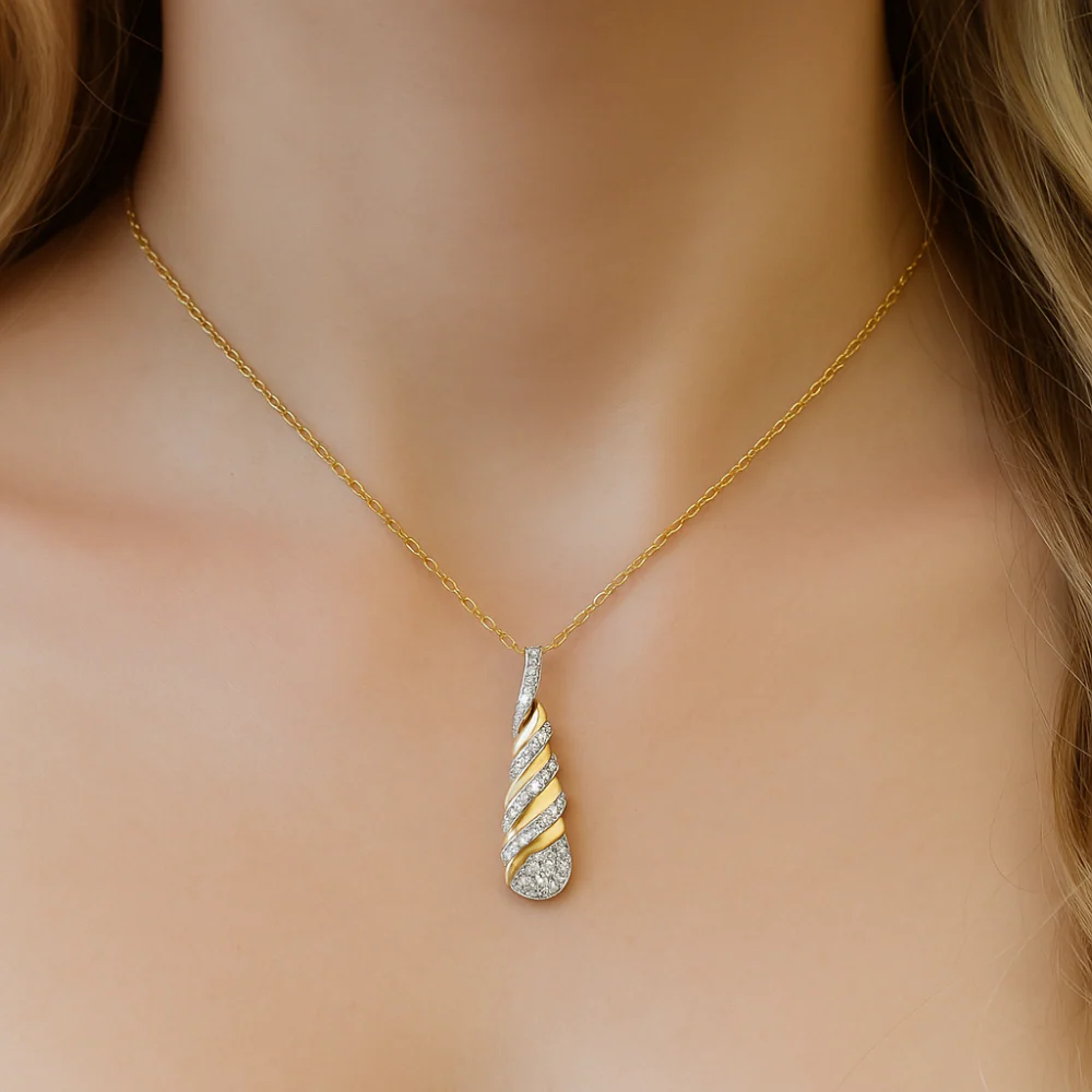 <span style="color:purple">SPECIAL!</span> .25ct G SI 14K Yellow Gold Modern Dome Diamond Drop Pendant Necklace 18" Chain - Image 3