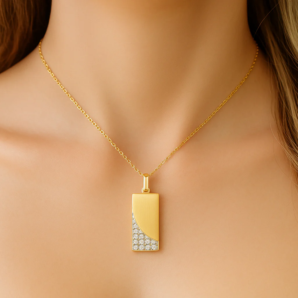 <span style="color:purple">SPECIAL!</span>.19ct G SI 14K Yellow Gold Diamond Dog Tag Design Chevron Pendant Necklace - Image 3