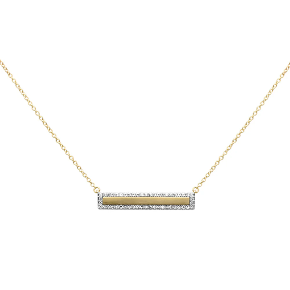 <span style="color:purple">SPECIAL!</span>.19ct G SI 14K Yellow Gold Diamond Bar Pendant Necklace 18" Chain
