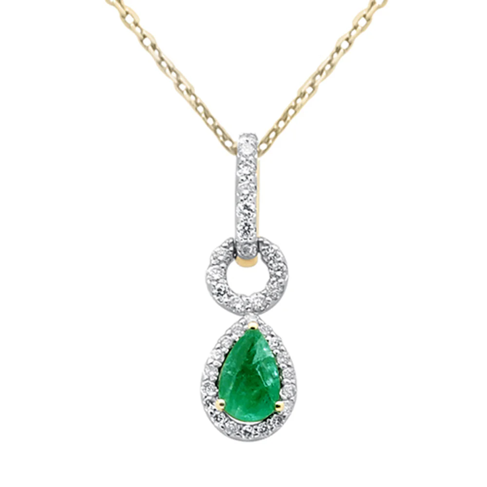 <span style="color:purple">SPECIAL!</span> .54ct G SI 14K Yellow Gold Diamond & Emerald Gemstone Pendant Necklace 18" Chain