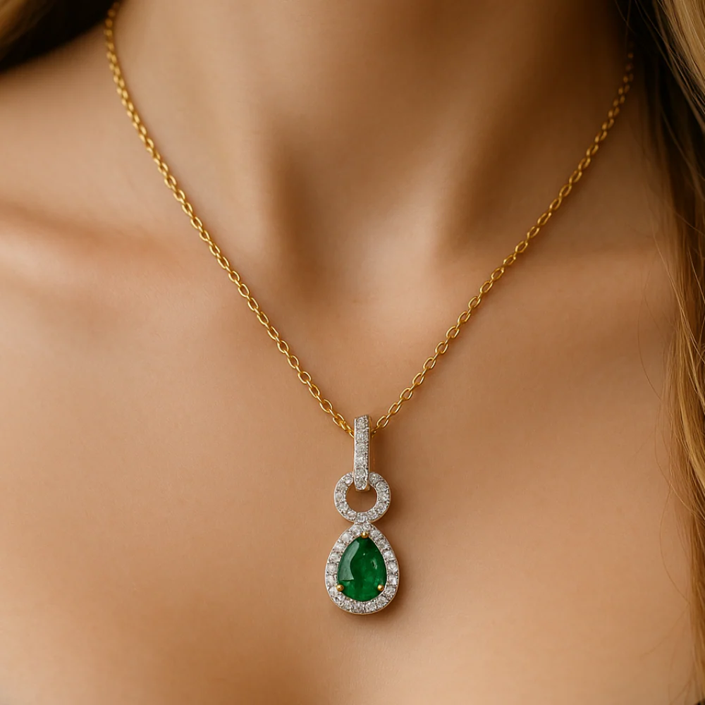 <span style="color:purple">SPECIAL!</span> .54ct G SI 14K Yellow Gold Diamond & Emerald Gemstone Pendant Necklace 18" Chain - Image 3