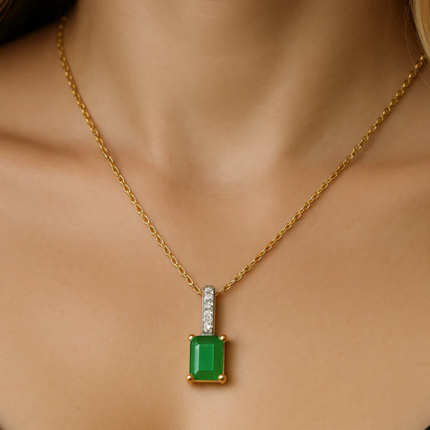 <span style="color:purple">SPECIAL!</span> .94ct G SI 14K Yellow Gold Diamond & Emerald Gemstone Pendant Necklace 18" Chain - Image 2