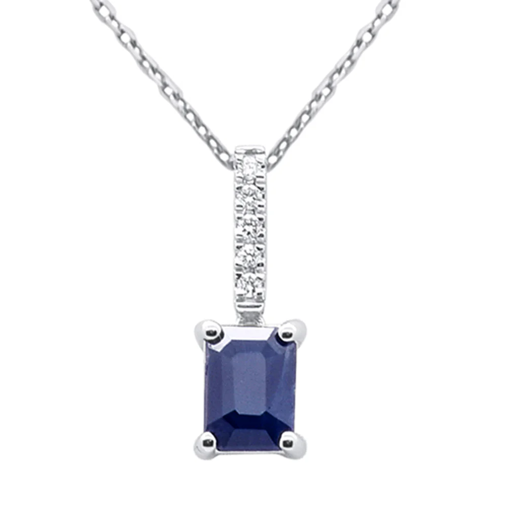 <span style="color:purple">SPECIAL!</span>1.17ct G SI 14K White Gold Diamond & Blue Sapphire Gemstone Pendant Necklace 18" Chain