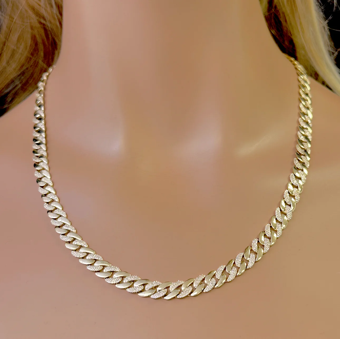 <span style="color:purple">SPECIAL!</span> 7mm 3.65ct G SI 14K Yellow Gold Round Cuban Diamond & Plain Necklace Chain 20" Long - Image 2