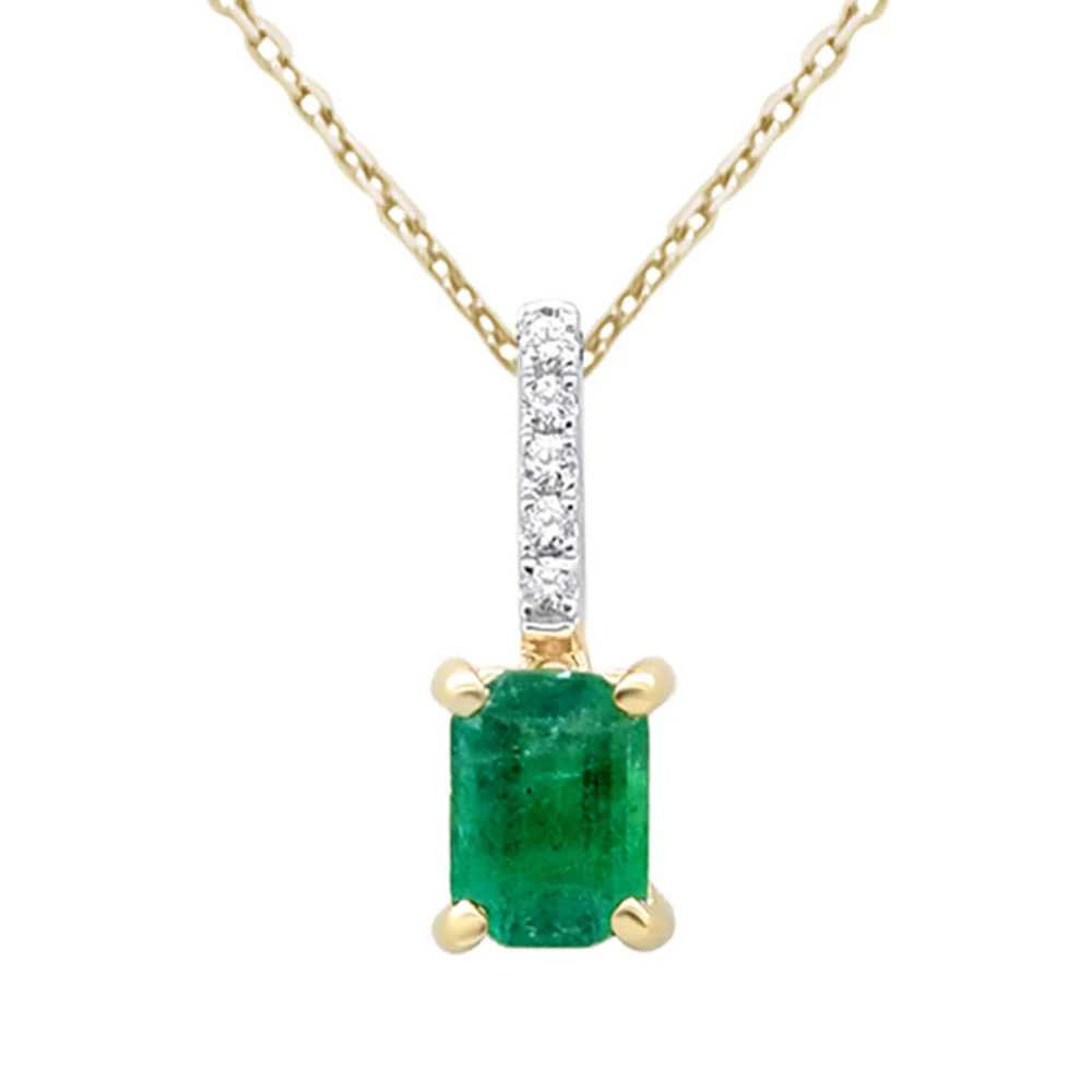 <span style="color:purple">SPECIAL!</span>.96ct G SI 14K Yellow Gold Diamond & Emerald Gemstone Pendant Necklace 18" Chain