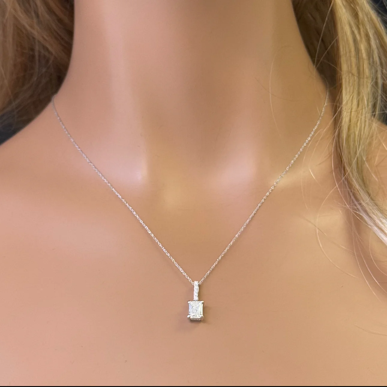 <span style="color:purple">SPECIAL!</span> .76ct G SI 14K White Gold Radiant Cut Diamond Pendant Necklace 18" Chain - Image 2