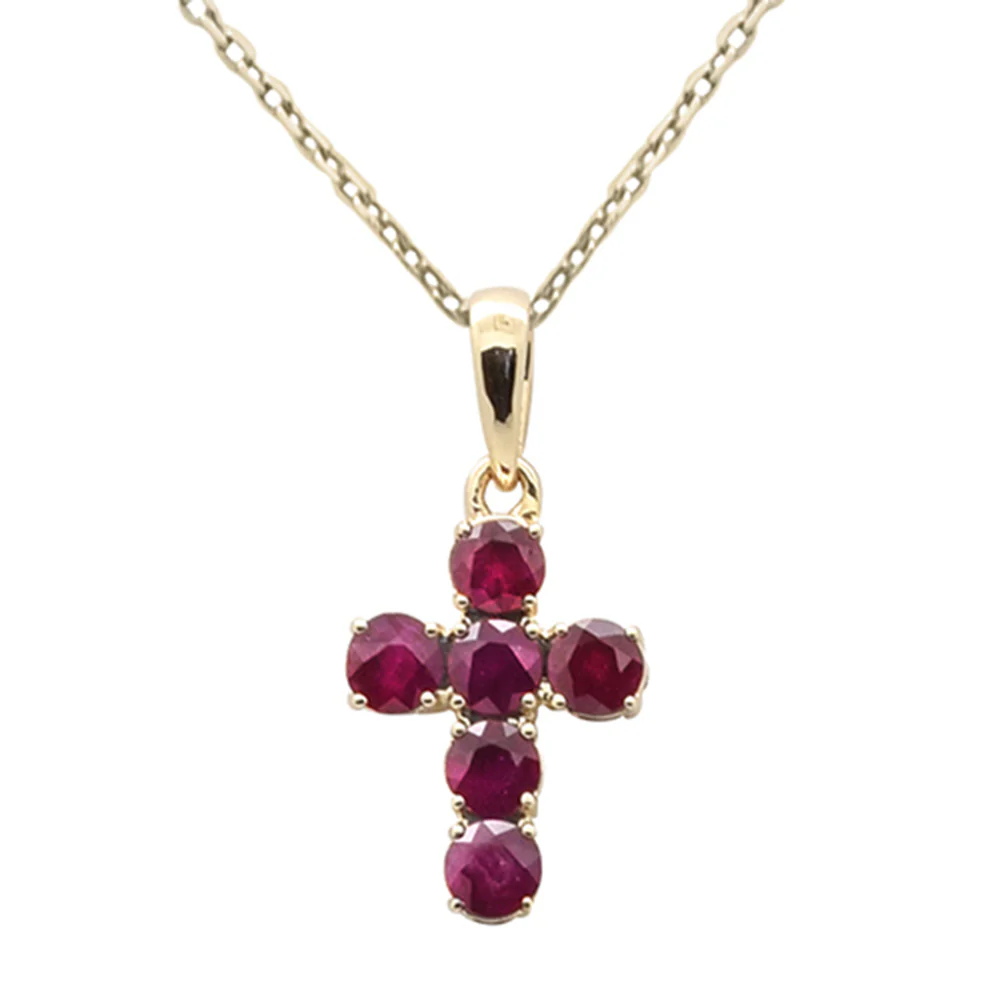 <span style="color:purple">SPECIAL!</span> .48ct G SI 14K Yellow Gold Ruby Gemstone Cross Pendant Necklace 18" Chain