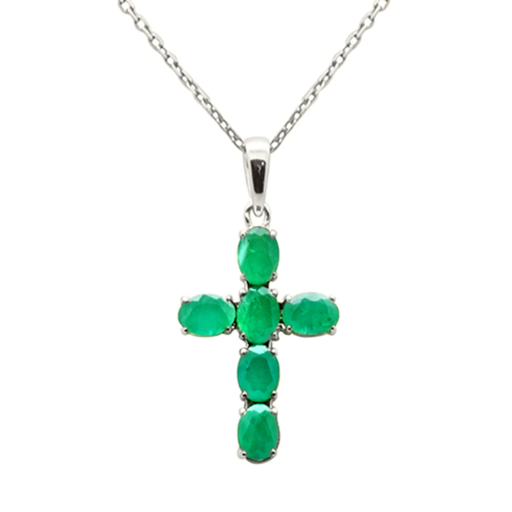 <span style="color:purple">SPECIAL!</span>.96ct G SI 14K White Gold Emerald Gemstone Cross Pendant Necklace 18" Chain