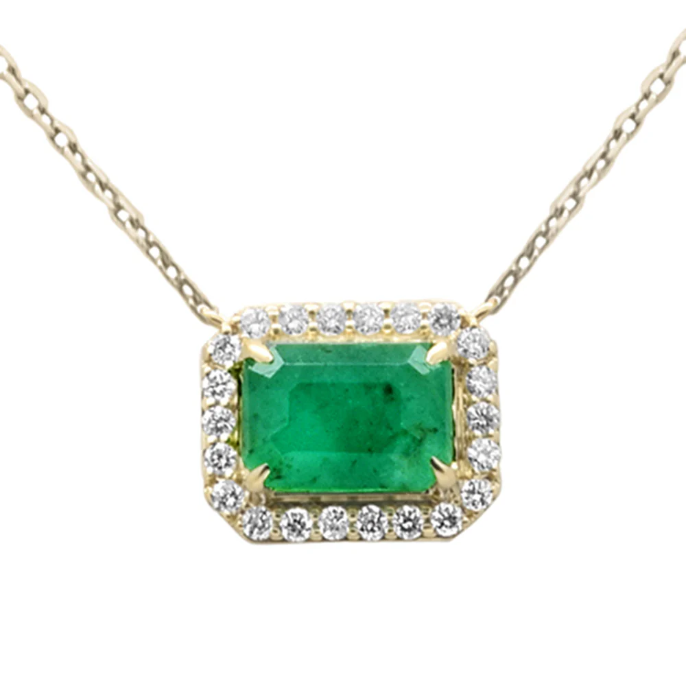 <span style="color:purple">SPECIAL!</span> .97ct G SI 14K Yellow Gold Diamond & Emerald Gemstone Eagle Claw Prong Set Pendant Necklace 18" Chain