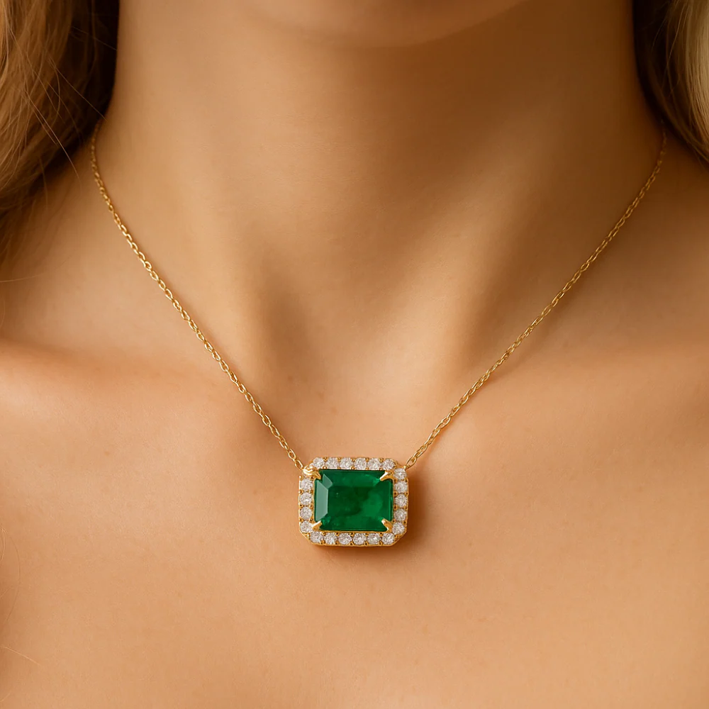 <span style="color:purple">SPECIAL!</span> .97ct G SI 14K Yellow Gold Diamond & Emerald Gemstone Eagle Claw Prong Set Pendant Necklace 18" Chain - Image 2