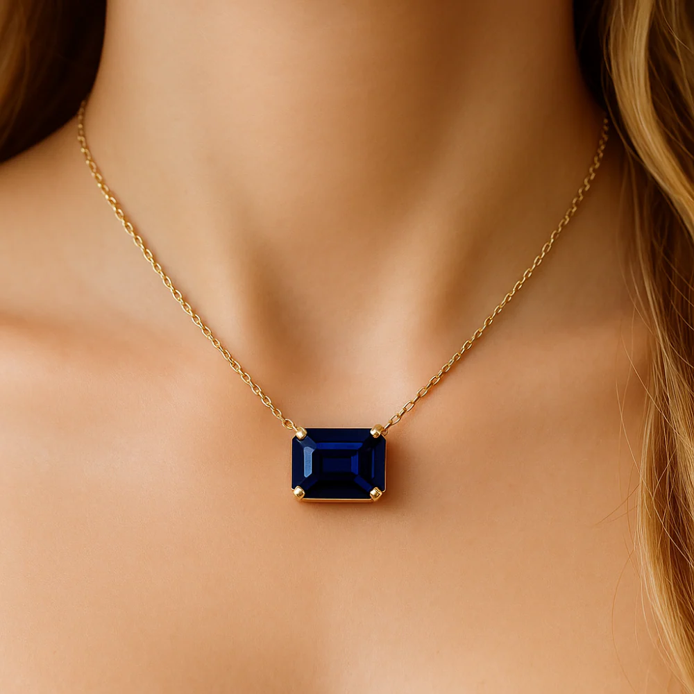 <span style="color:purple">SPECIAL!</span>1.23ct G SI 14K Yellow Gold Blue Sapphire Gemstone Solitaire Pendant Necklace 18" Chain - Image 2