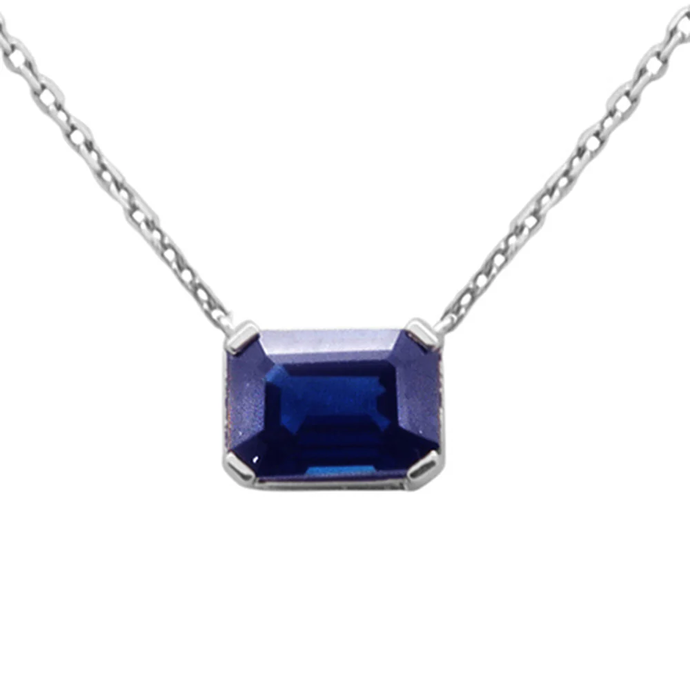 <span style="color:purple">SPECIAL!</span>1.08ct G SI 14K White Gold Blue Sapphire Gemstone Solitaire Pendant Necklace 18" Chain
