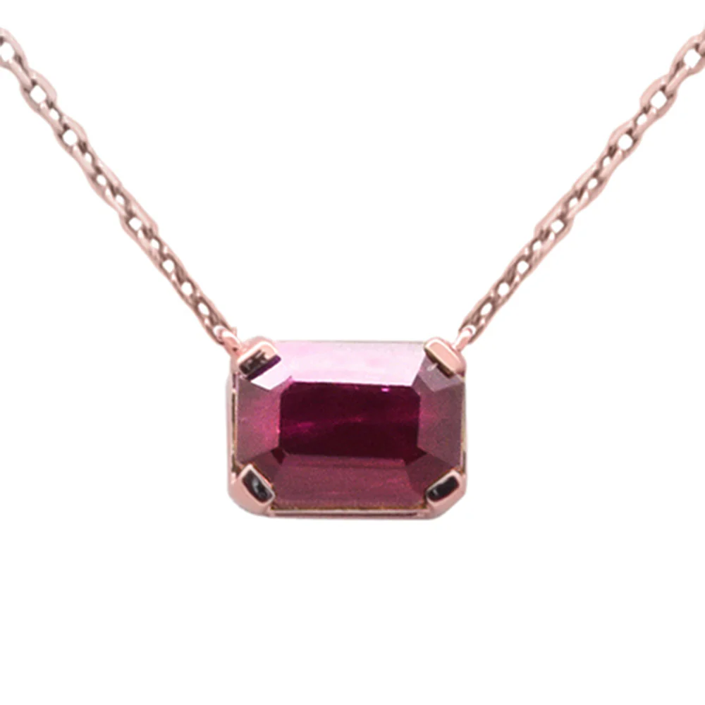 <span style="color:purple">SPECIAL!</span>.98ct G SI 14K Rose Gold Ruby Gemstone Solitare Pendant Necklace 18" Chain